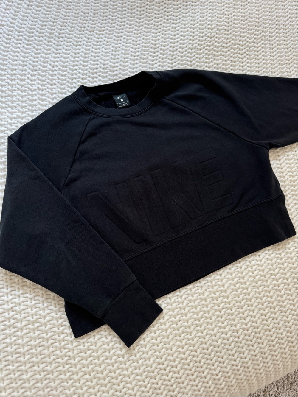 Nike Black Cropped Embossed Logo Crewneck Sweatshirt